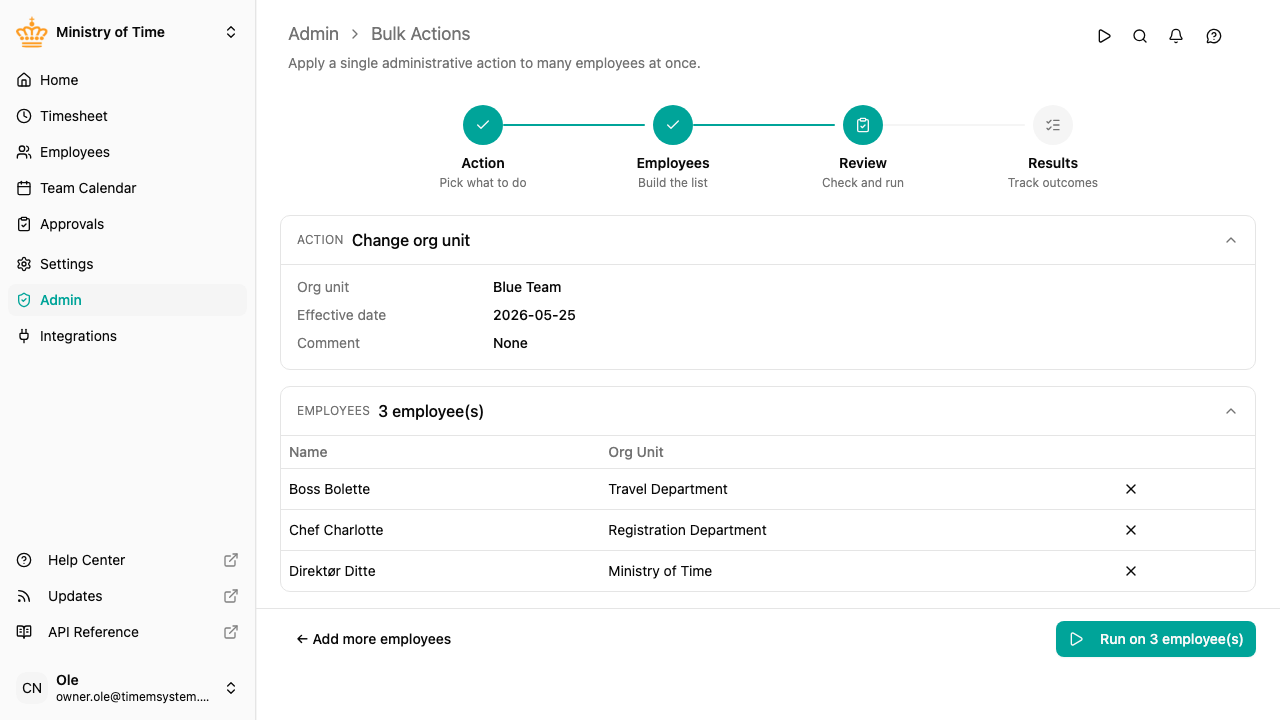 Bulk action wizard, review step