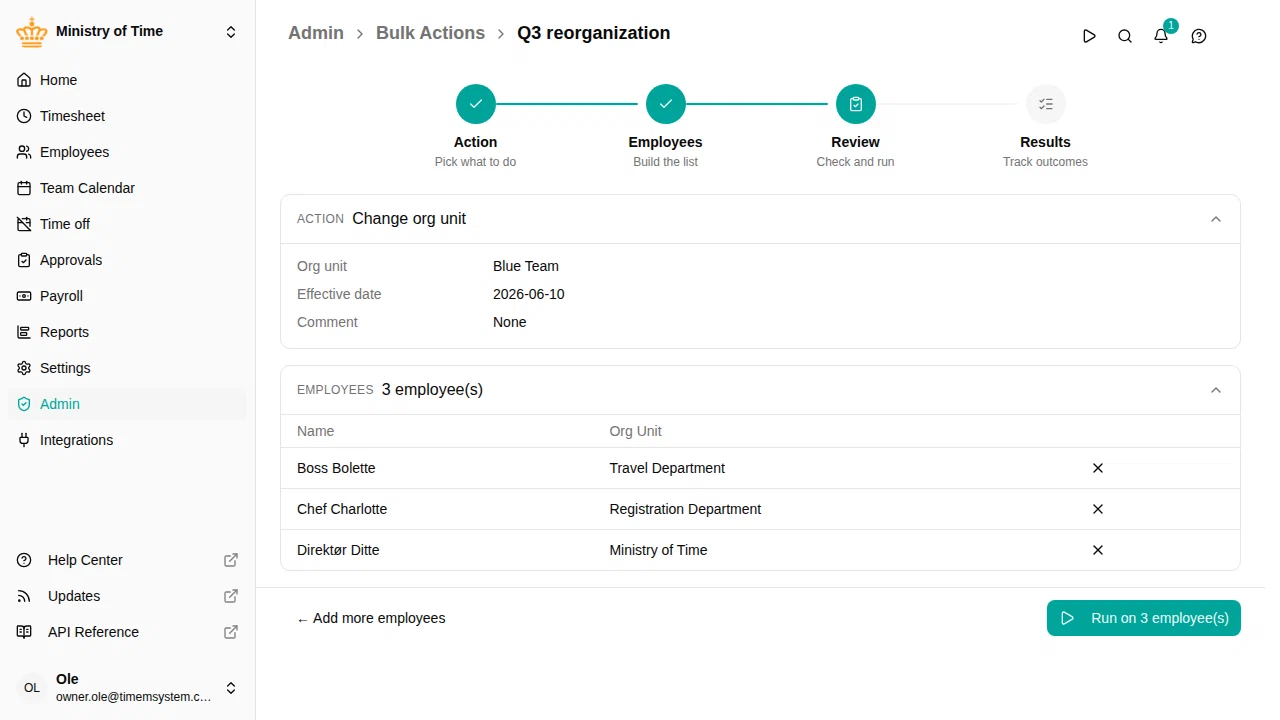 Bulk change wizard, review step