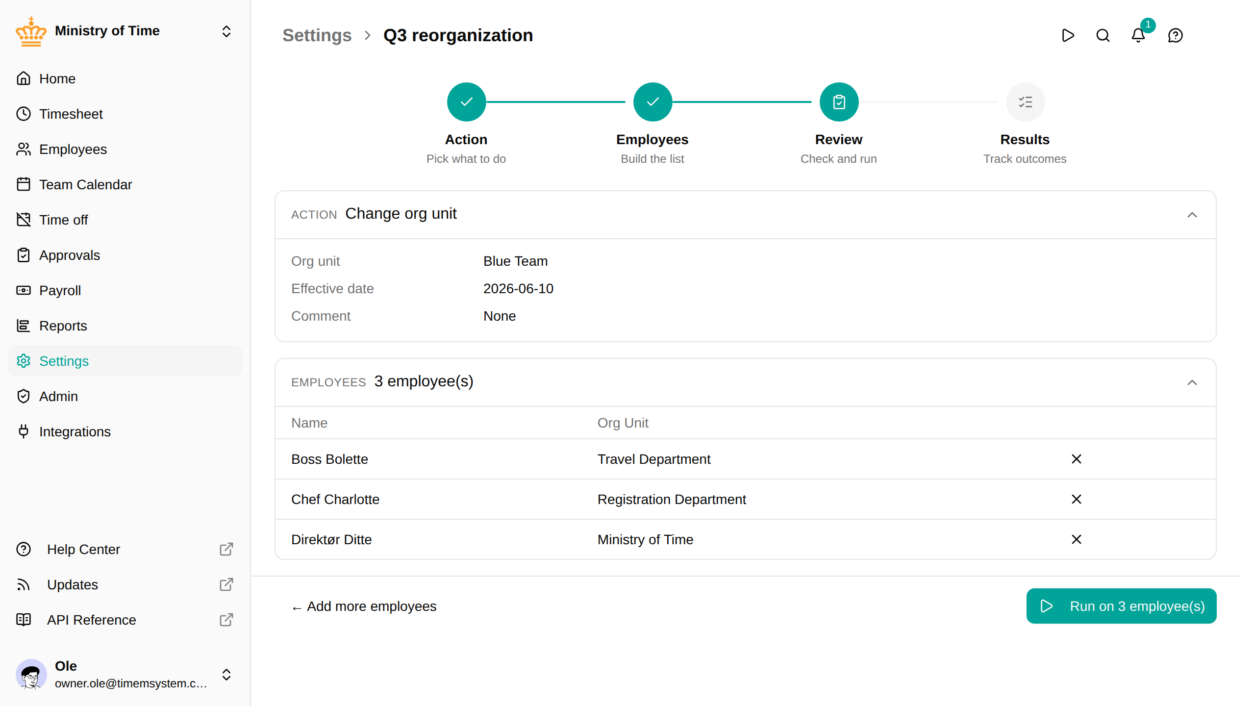 Bulk change wizard, review step