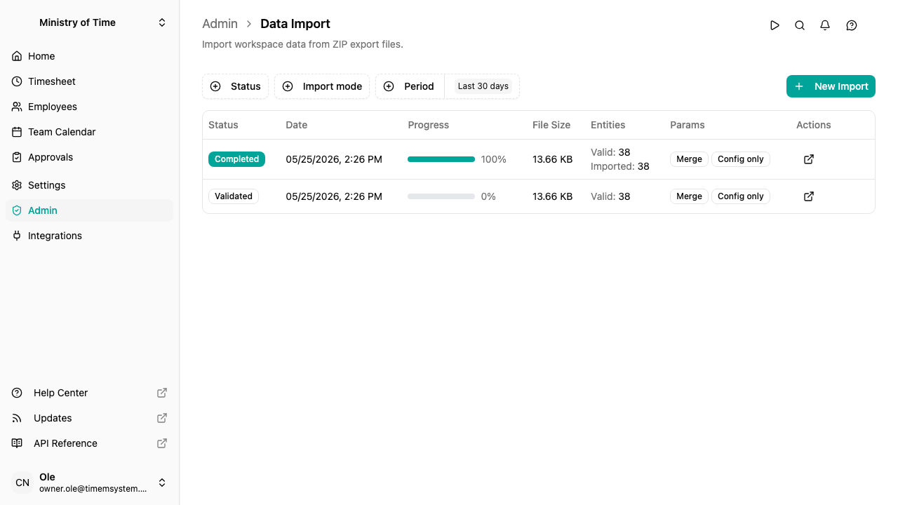 Data import list