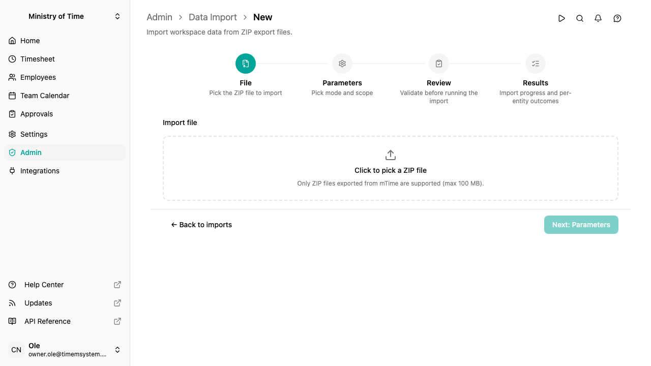 Import wizard, file step