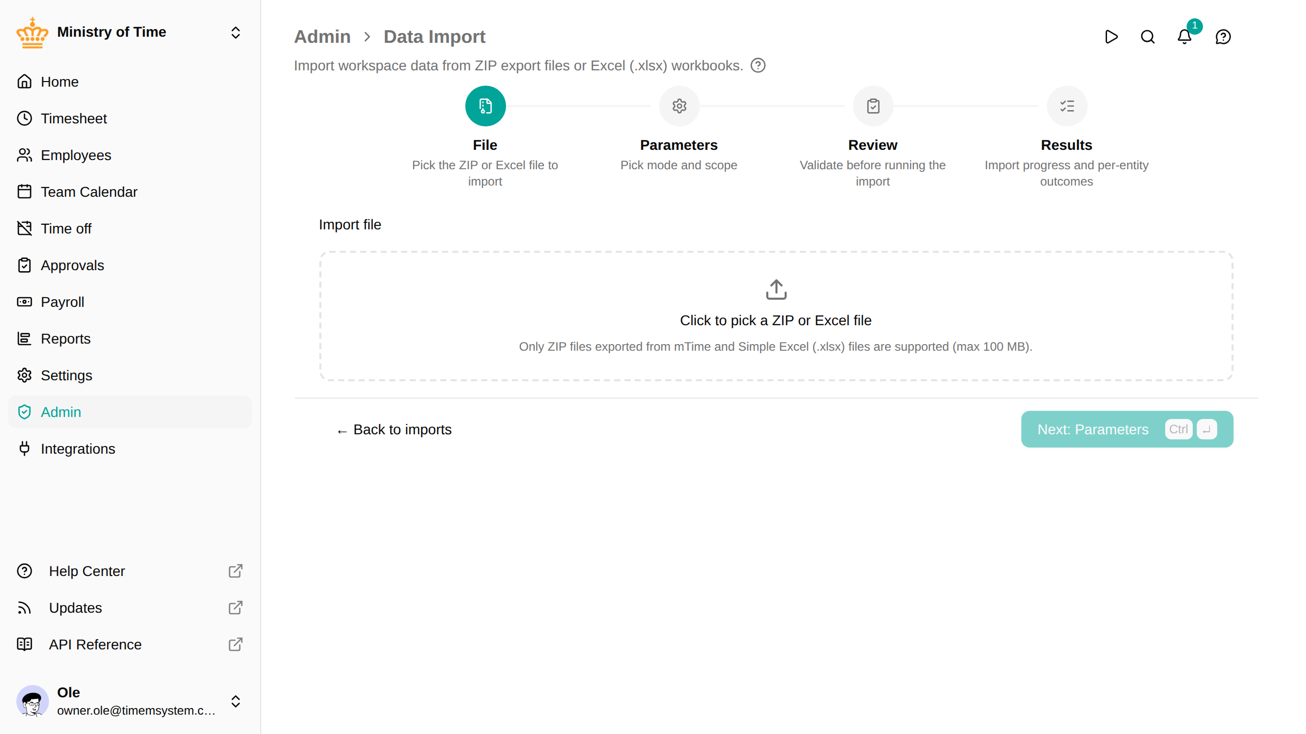 Import wizard, file step