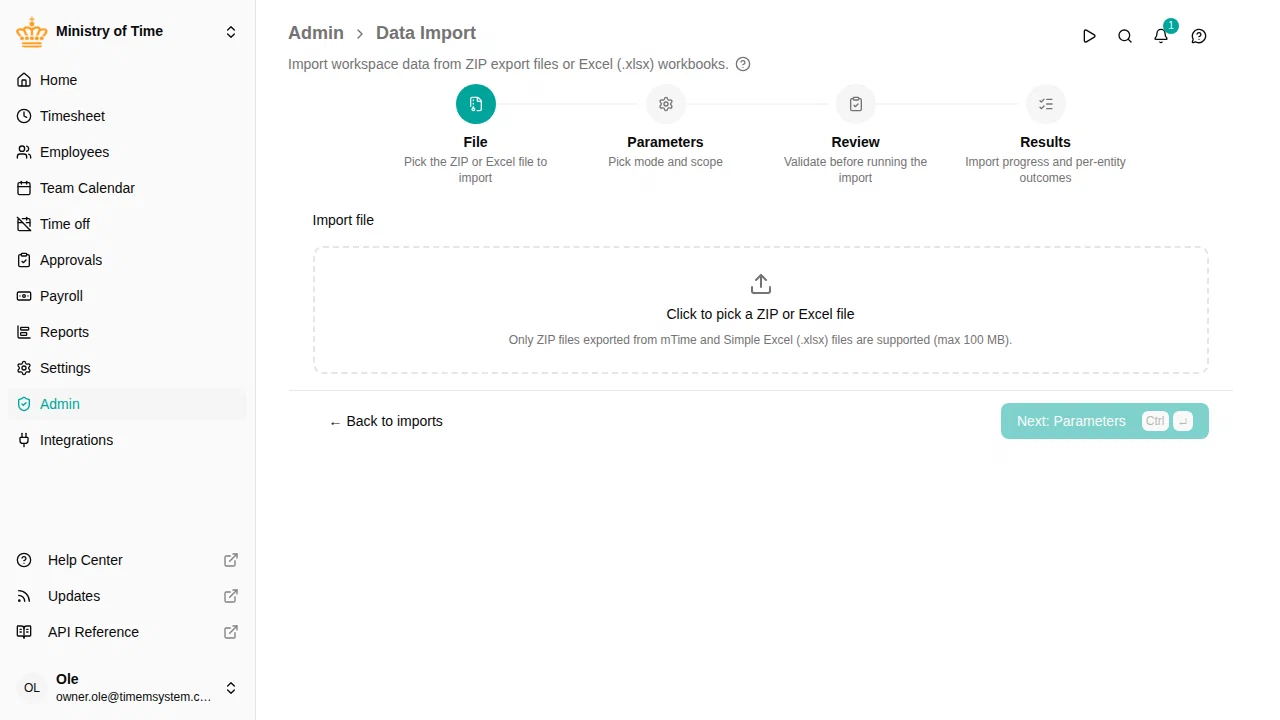 Import wizard, file step