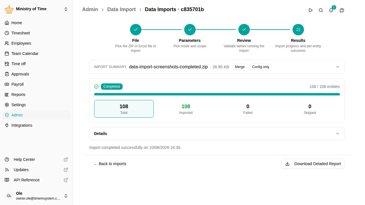Import wizard, results step
