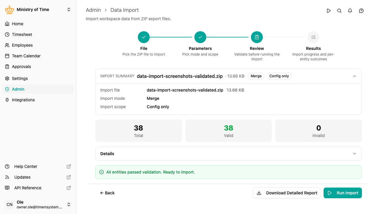 Import wizard, review step