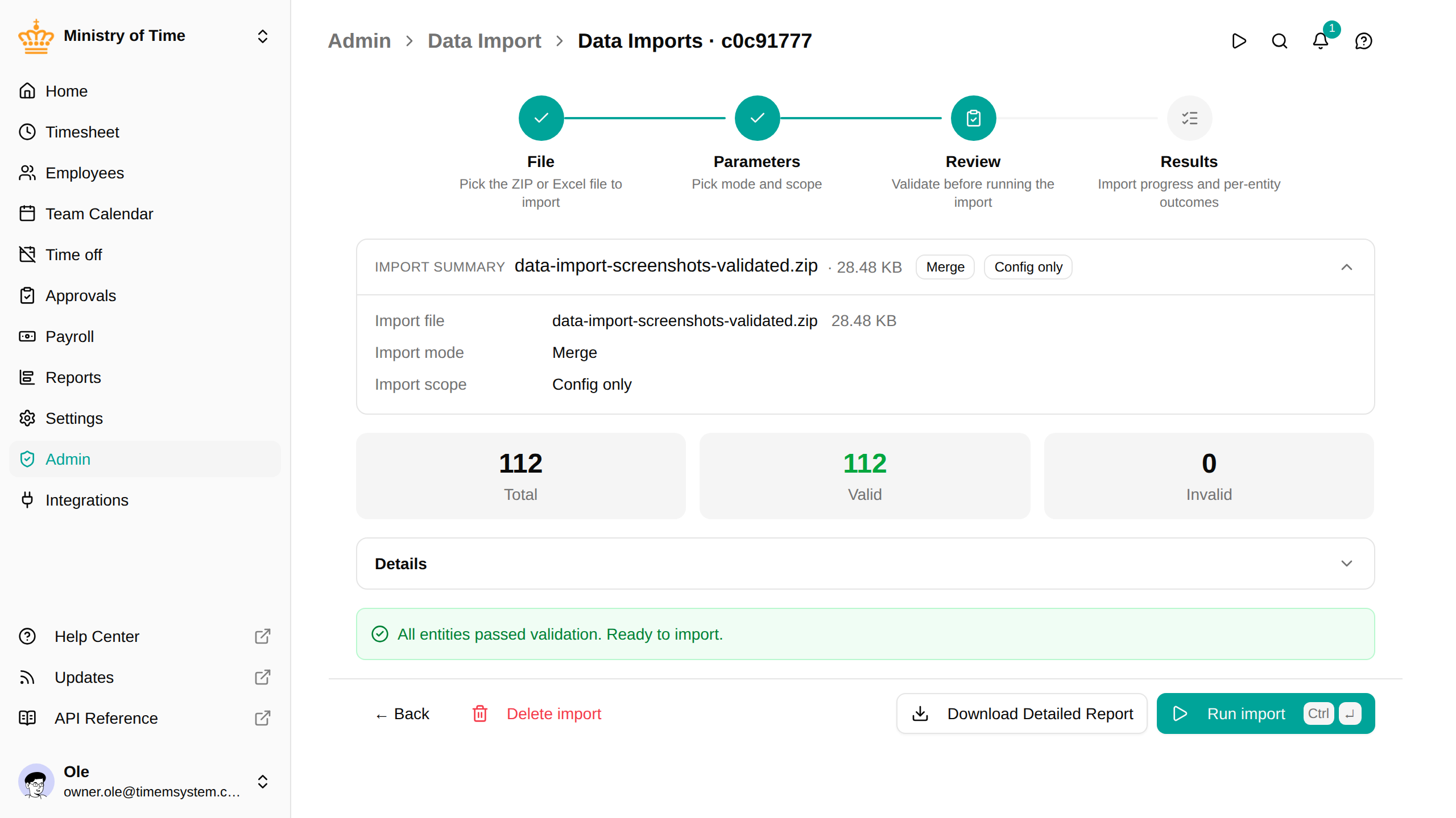 Import wizard, review step