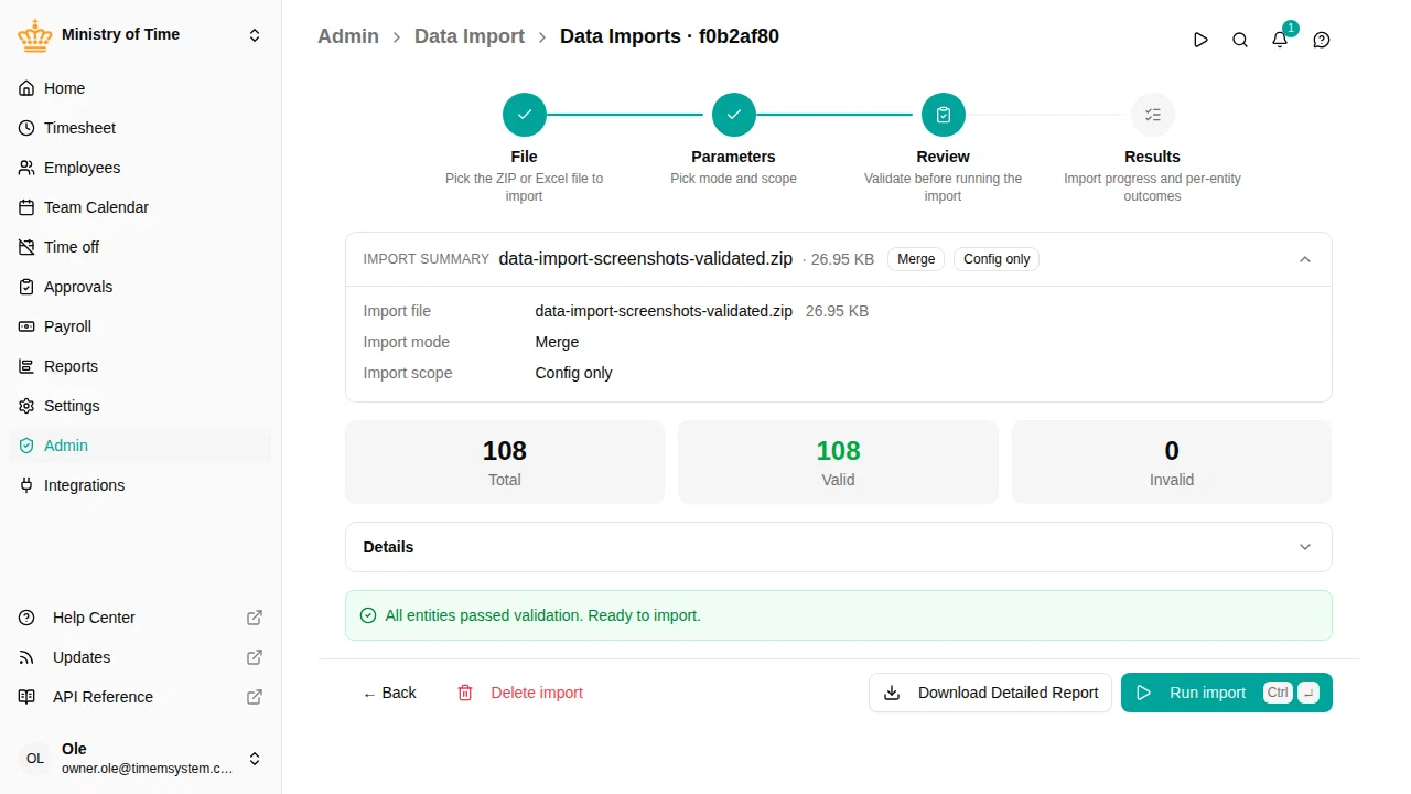 Import wizard, review step
