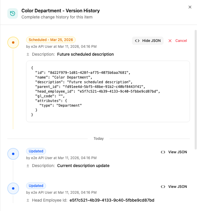 Change details showing the fields that will change