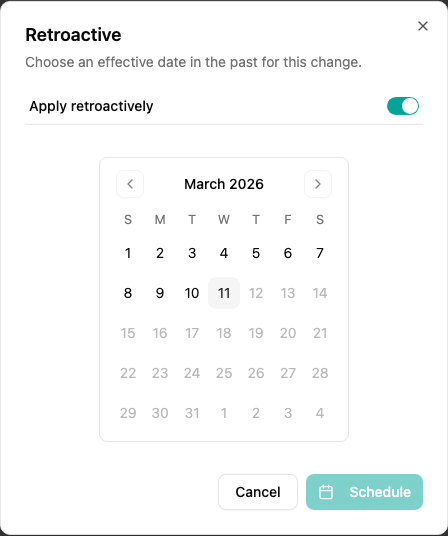 Retroactive dialog for selecting a past effective date