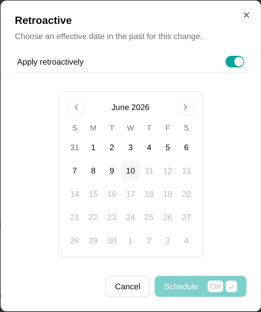Retroactive dialog for selecting a past effective date