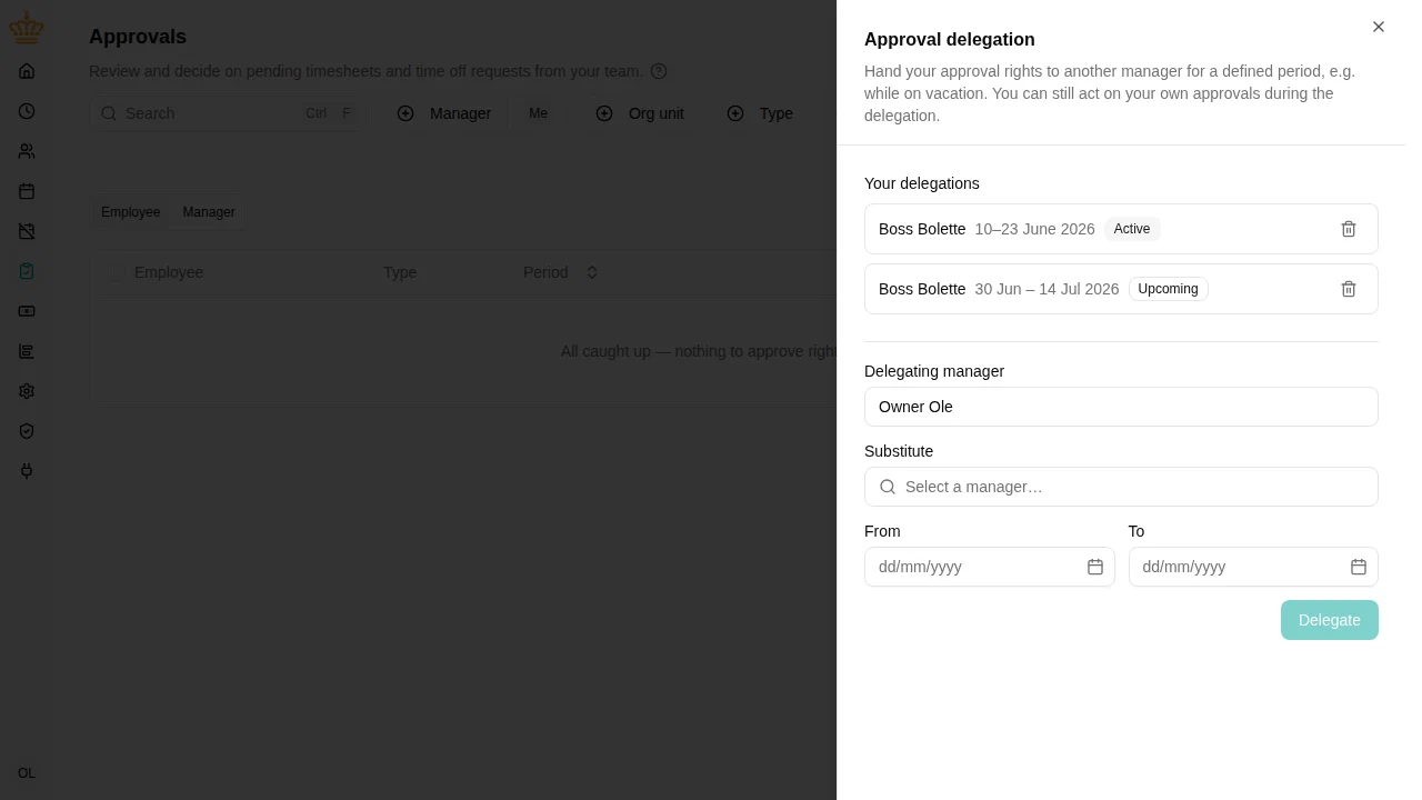 Setting up an approval delegation