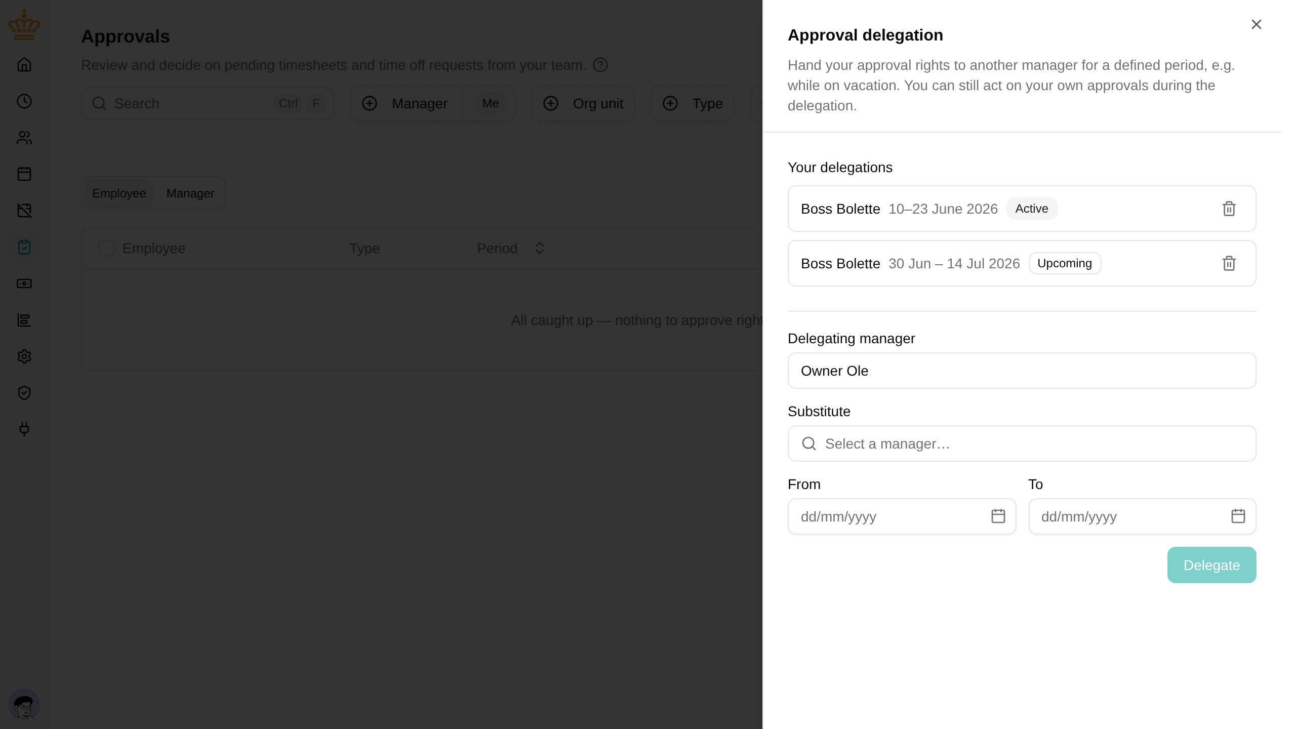 Setting up an approval delegation