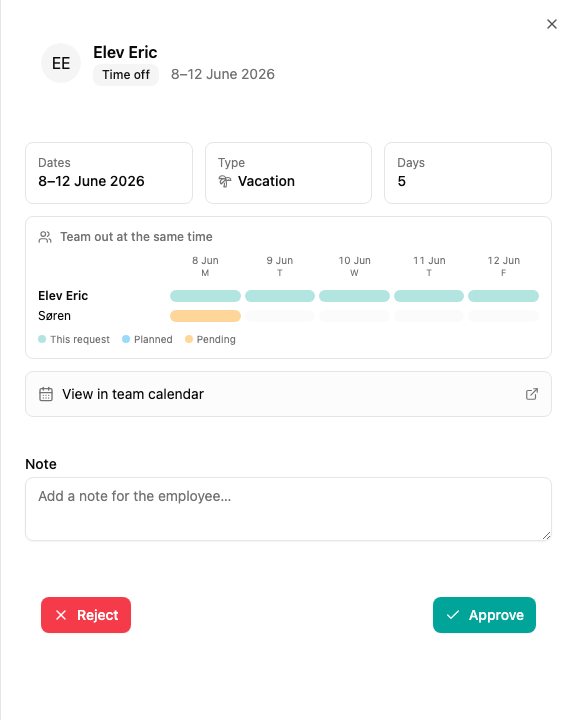 Time-off detail with team overlap grid