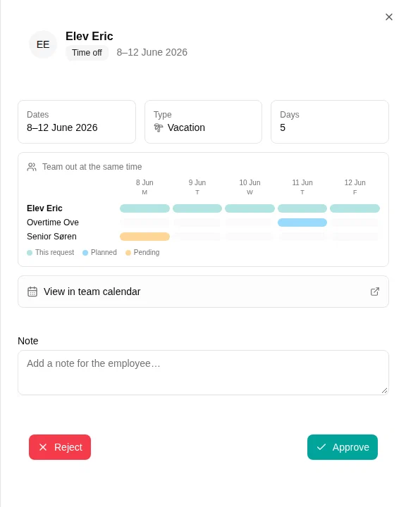 Time-off detail with team overlap grid