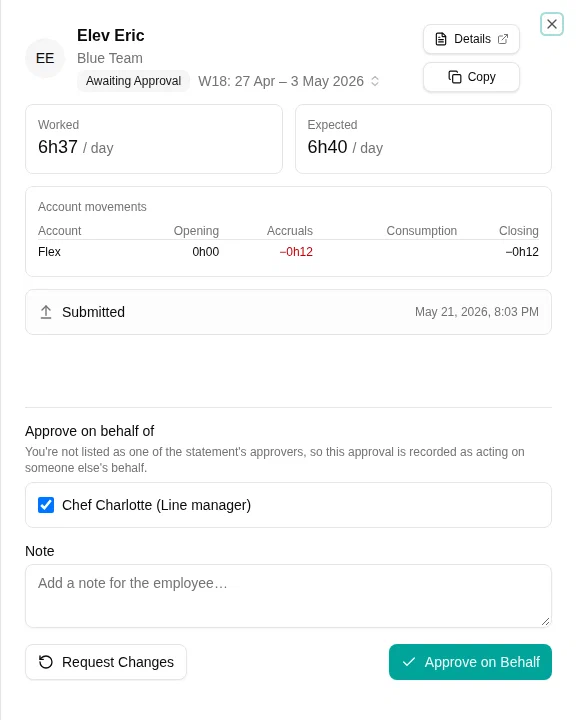 Timesheet detail with flex block