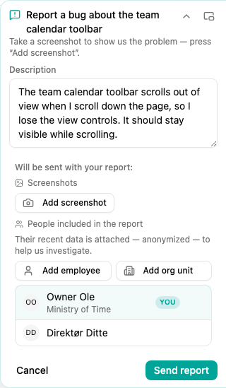 The AI assistant showing a feedback report with an editable description