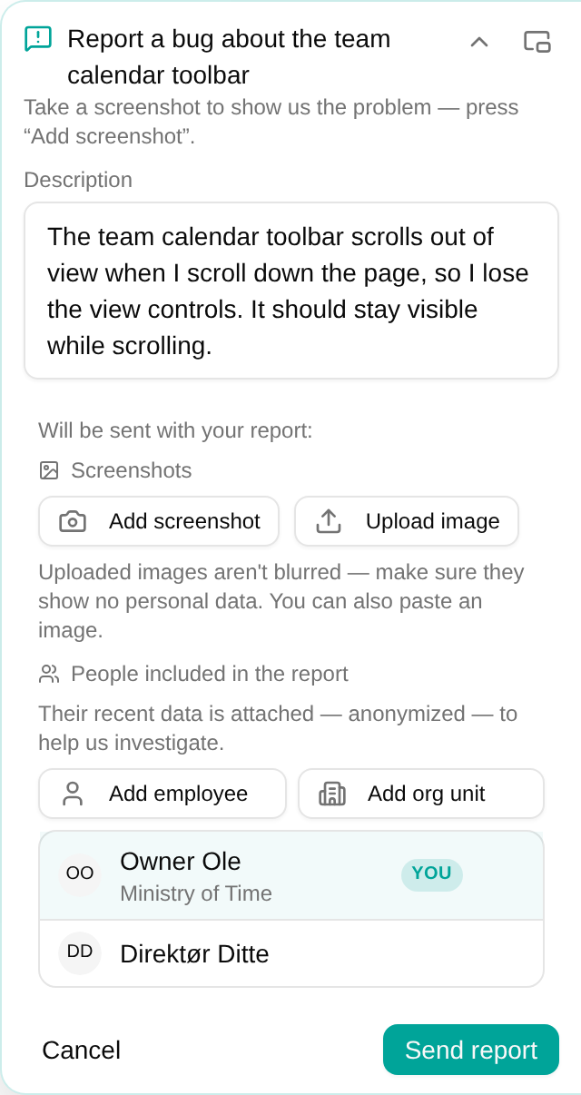 The AI assistant showing a feedback report with an editable description