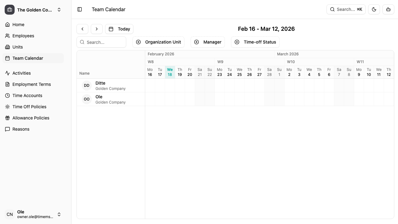 Team calendar with timeline view