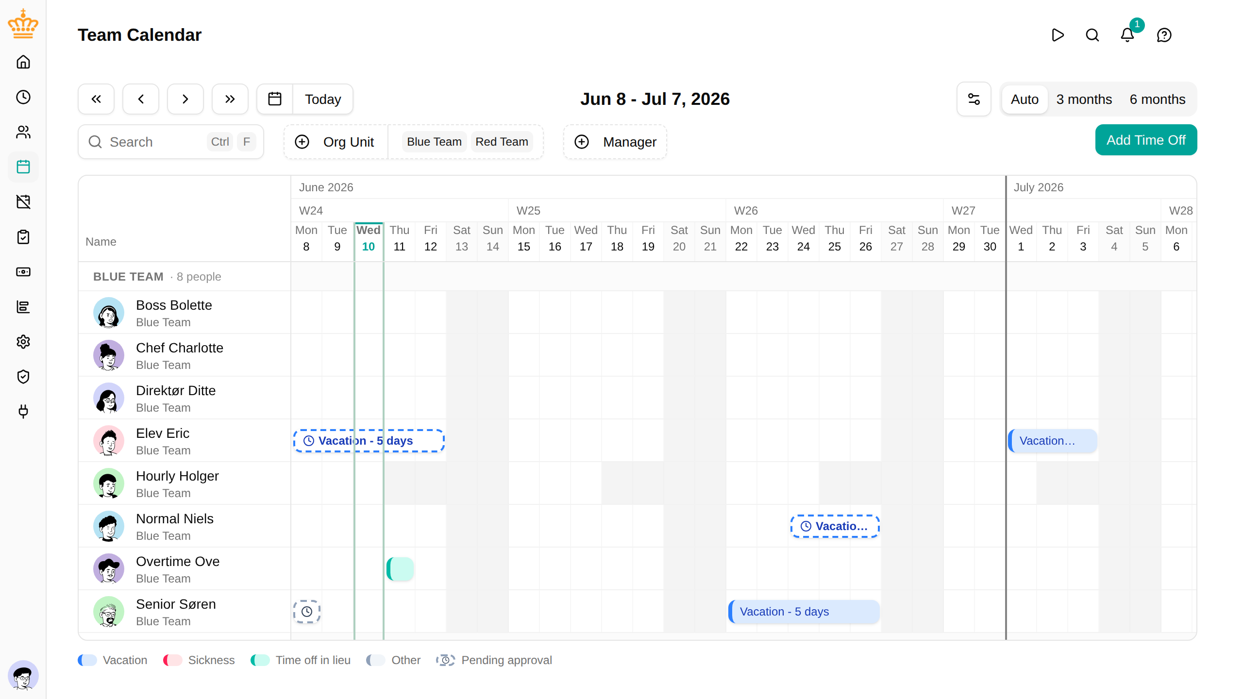 Team calendar with timeline view