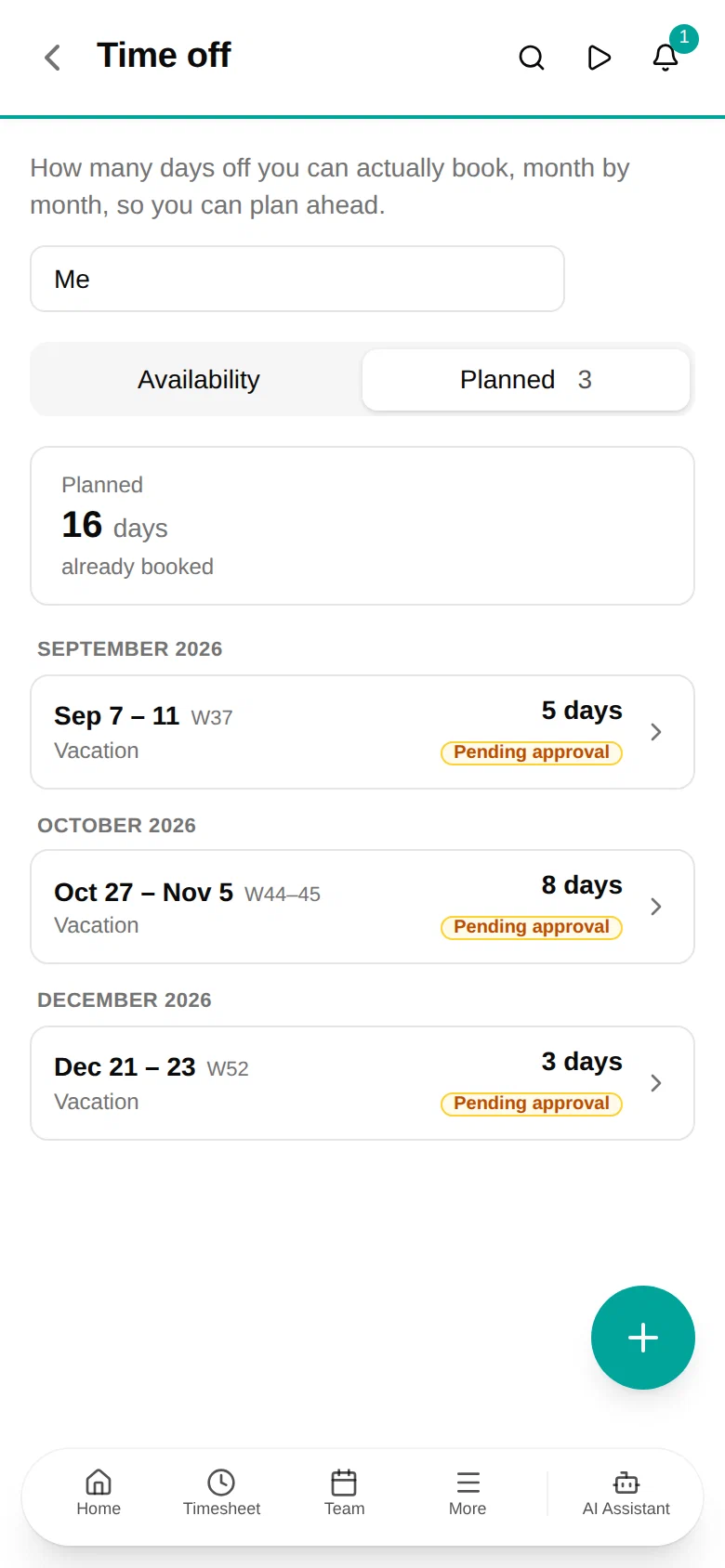 The Planned tab on a phone, listing each booking