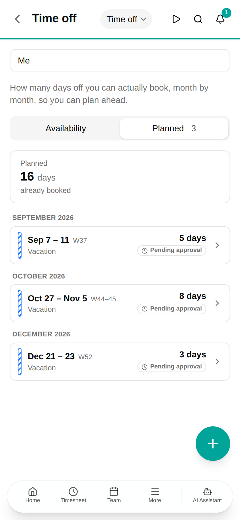 The Planned tab on a phone, listing each booking