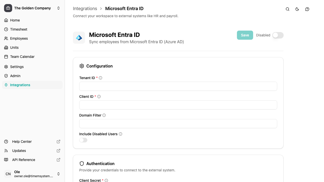 Entra ID integration detail page