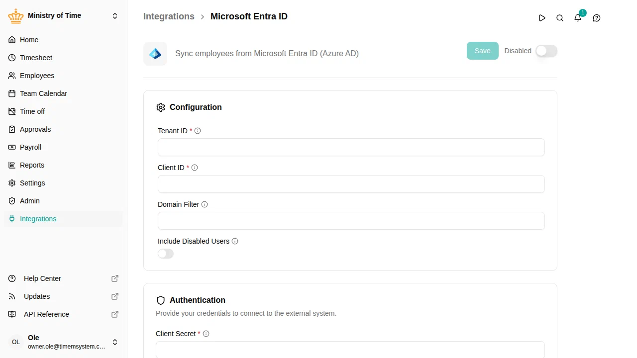 Entra ID integration detail page