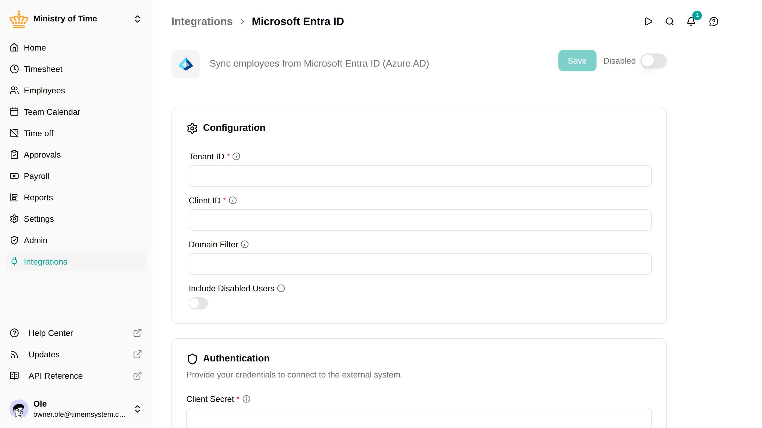 Entra ID integration detail page