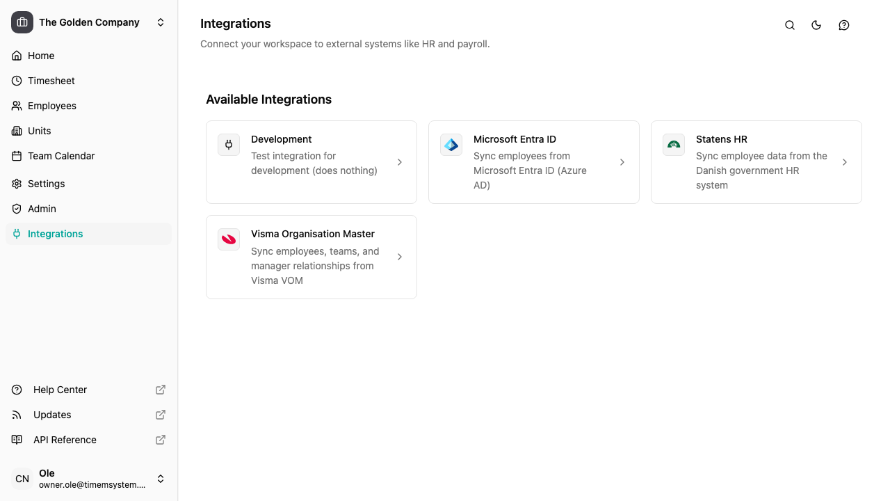 Integrations overview page