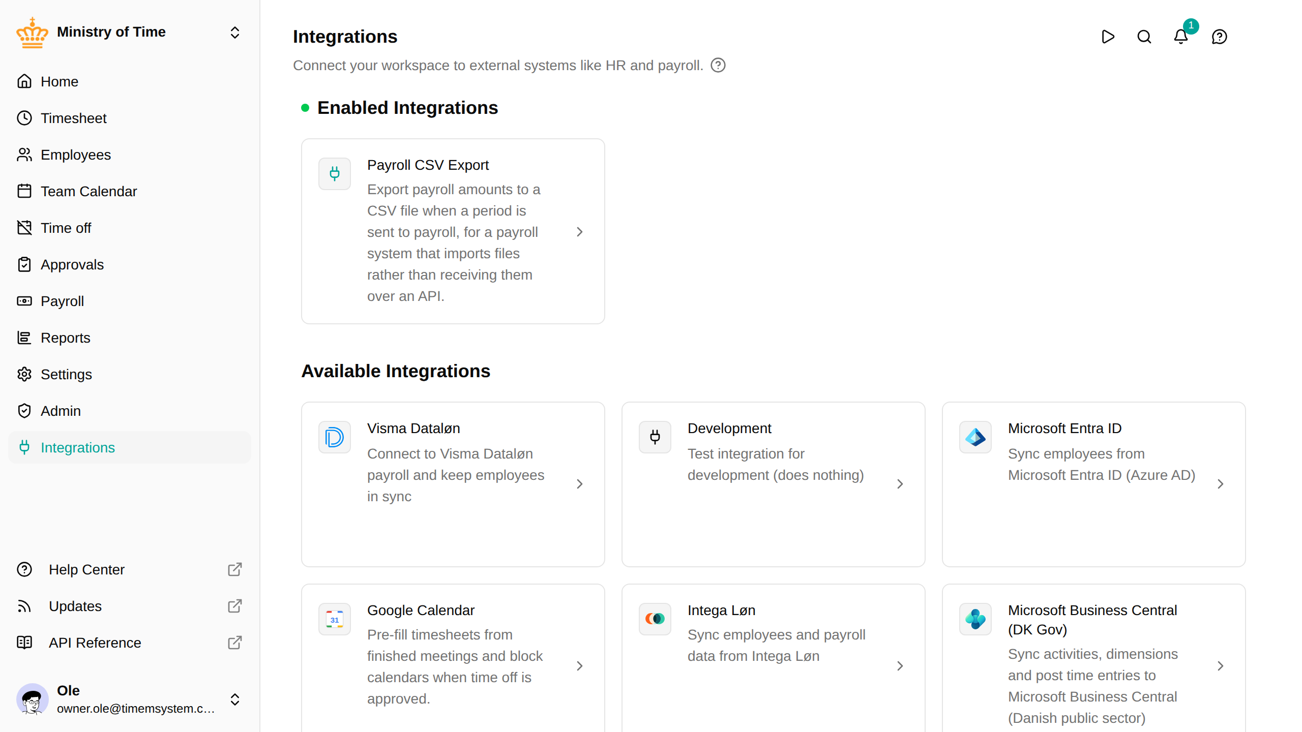 Integrations overview page
