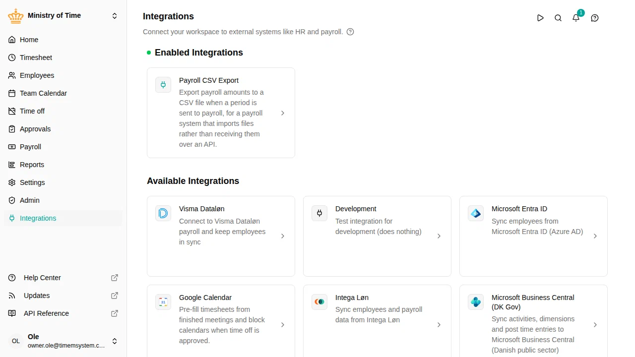 Integrations overview page