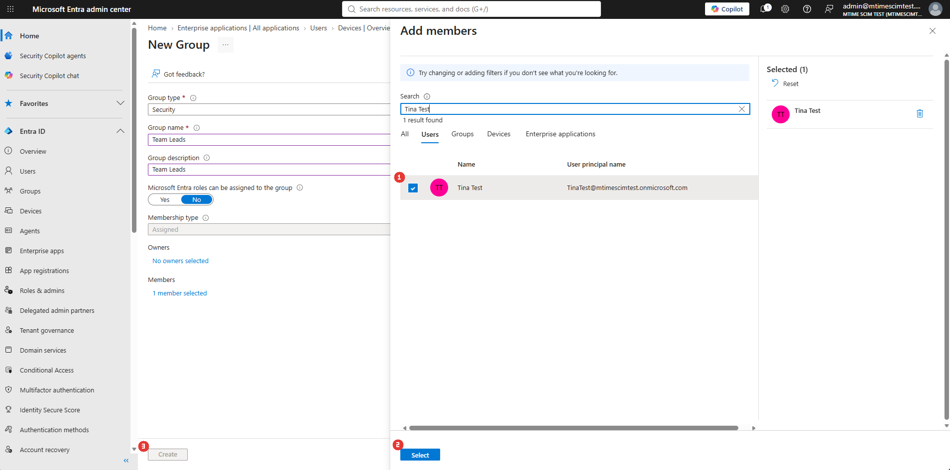Adding Tina Test as a member of the group