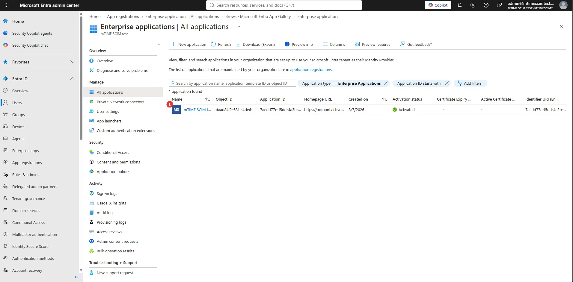 mTime-enterprise-applikationen i applikationslisten