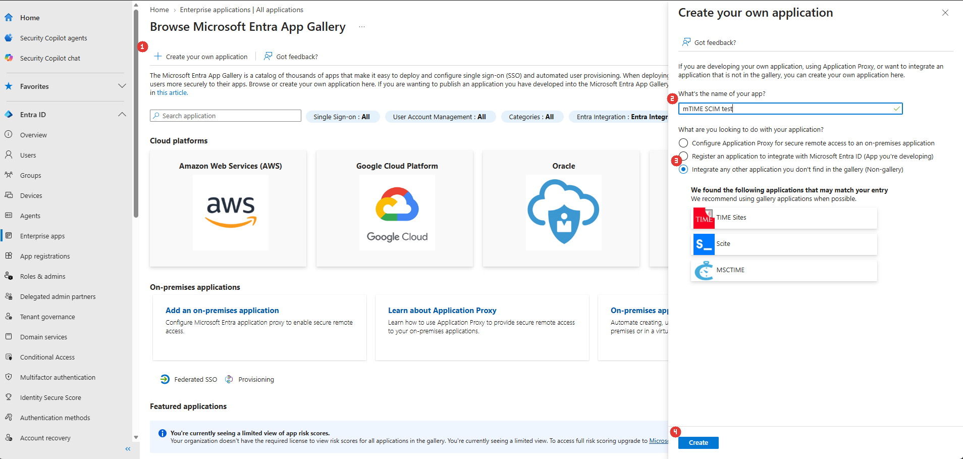 Create your own application: keep Non-gallery selected and click Create