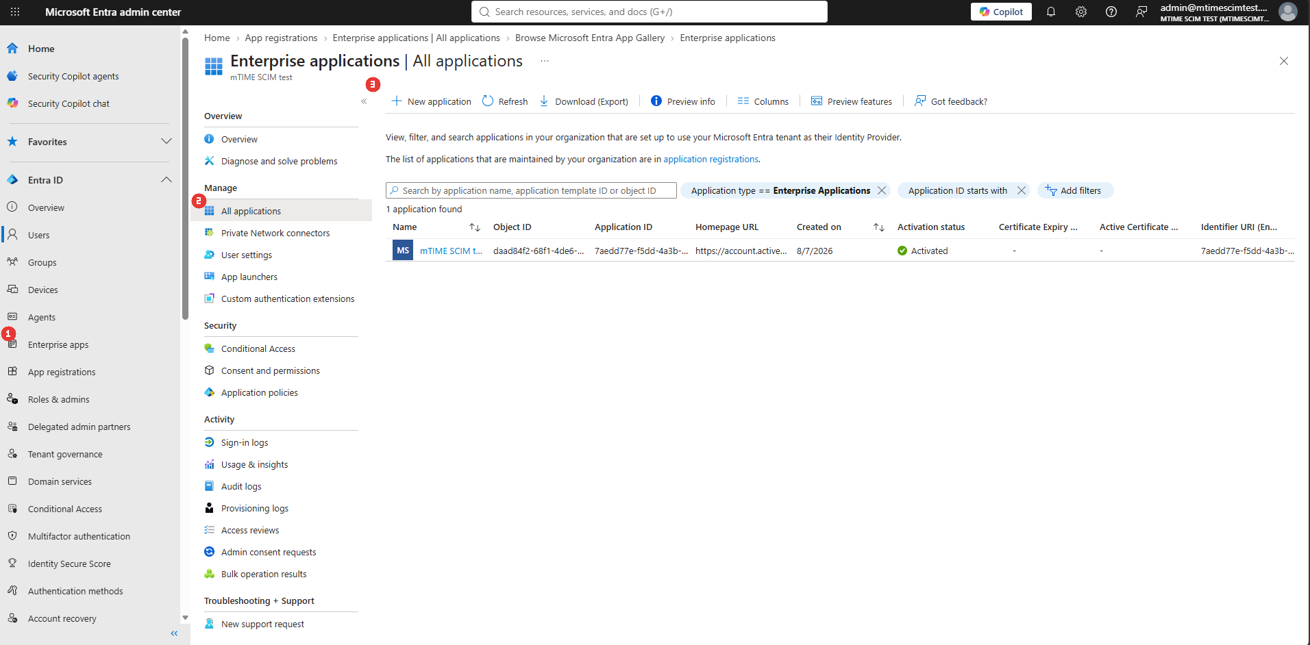 The Enterprise applications list — New application opens the app gallery