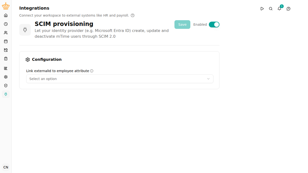 The SCIM provisioning integration turned on