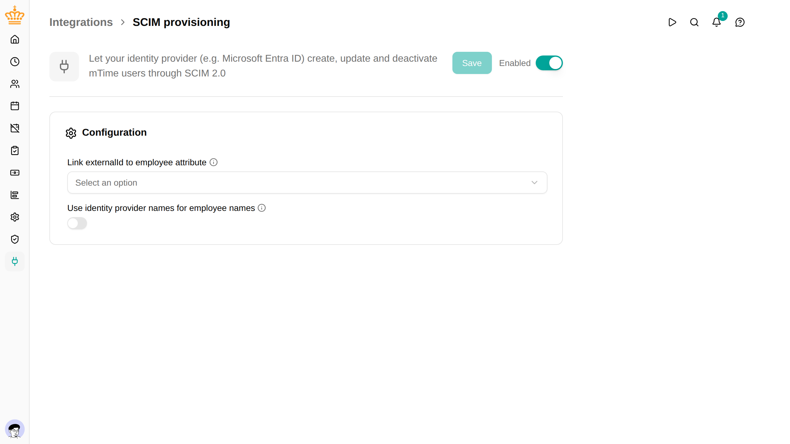 The SCIM provisioning integration turned on