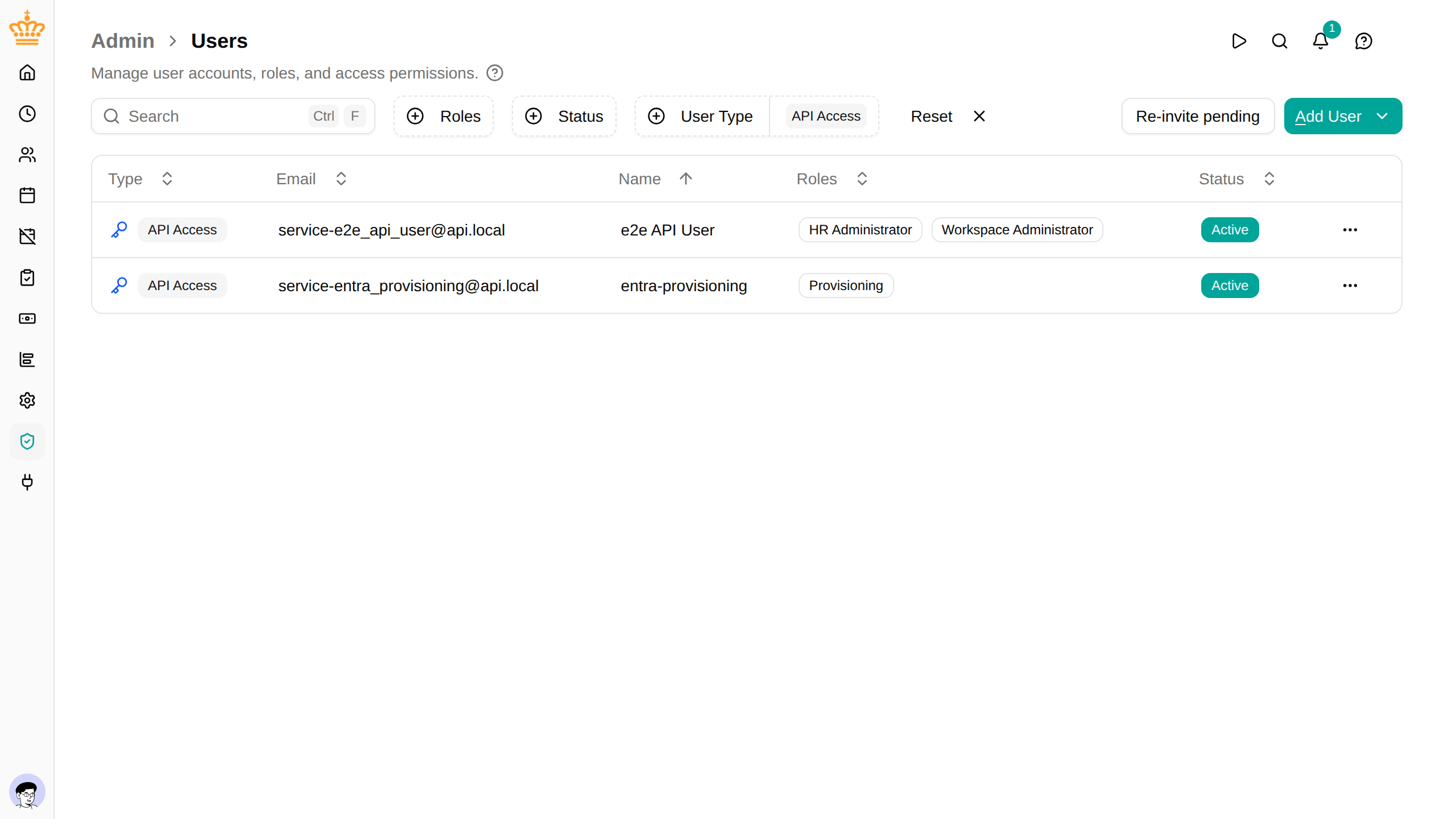 The provisioning service user in the users list