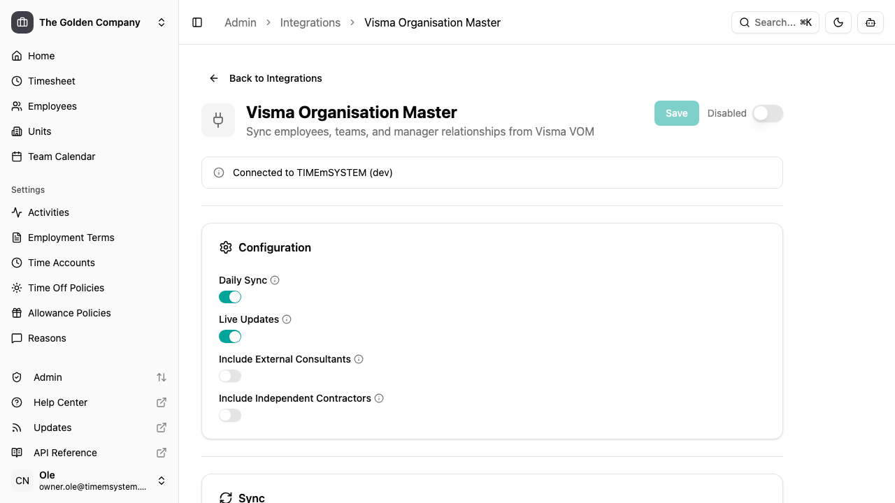 VOM integration detail page