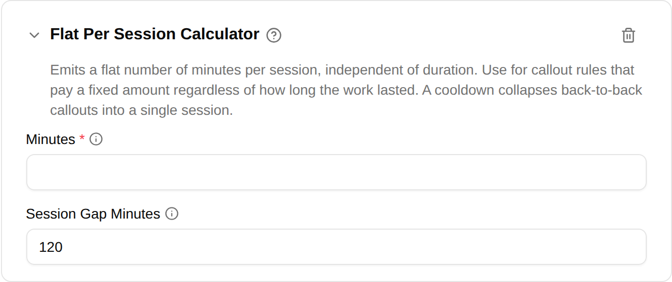 Flat Per Session calculator configuration