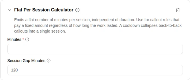 Flat Per Session calculator configuration