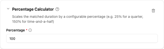 Percentage calculator configuration
