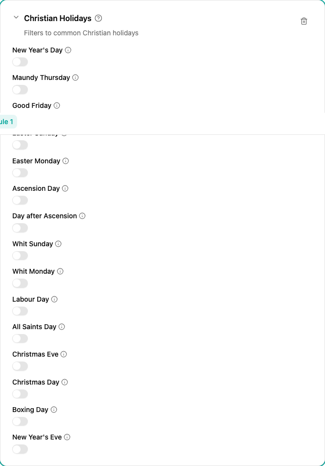 Christian Holidays filter configuration
