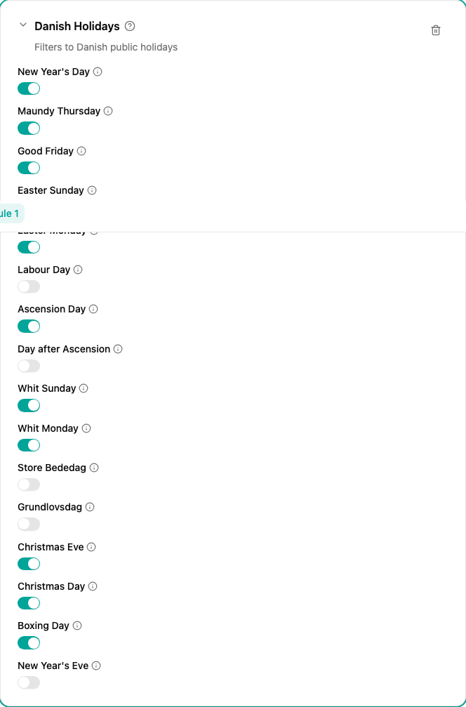 Danish Holidays filter configuration