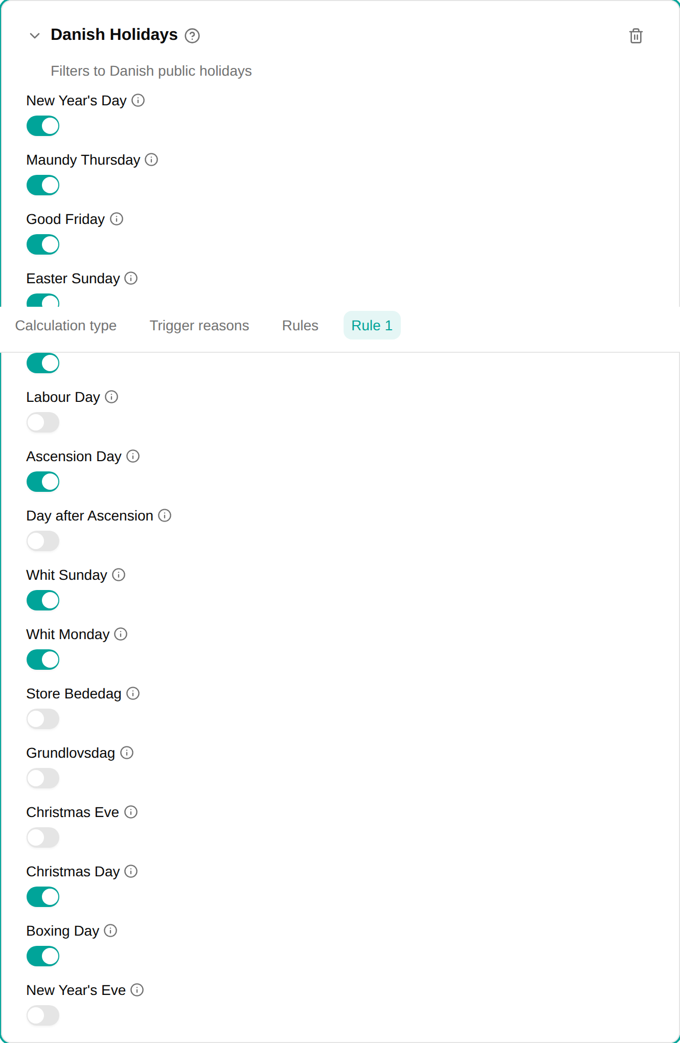 Danish Holidays filter configuration