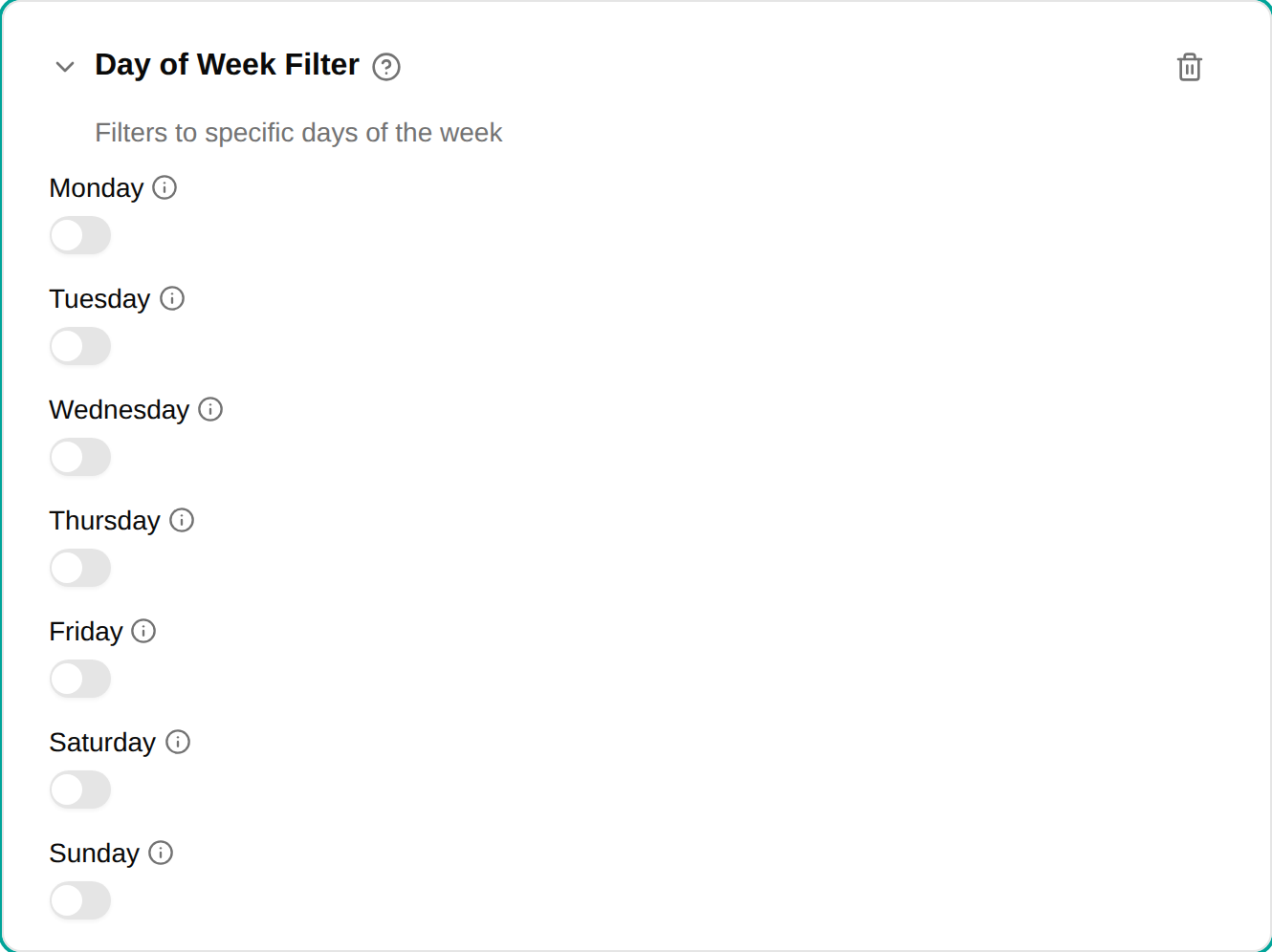 Day of Week filter configuration