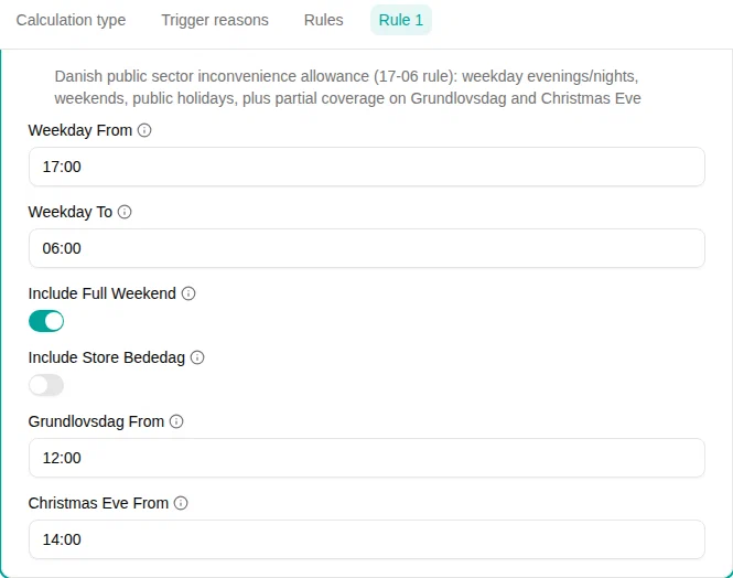 Danish Inconvenience Hours filter configuration