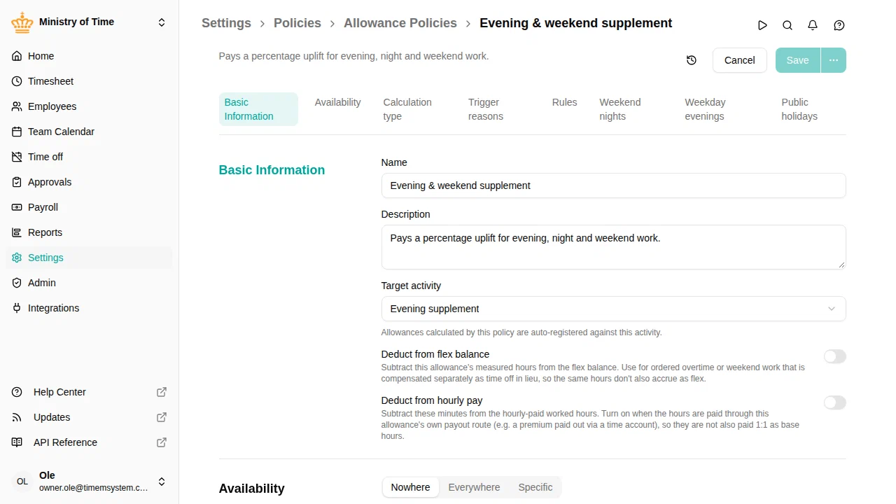 Allowance policy editor with three rules