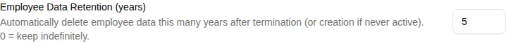 Employee data retention setting on the workspace settings page
