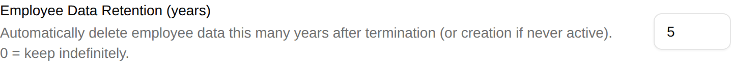 Employee data retention setting on the workspace settings page